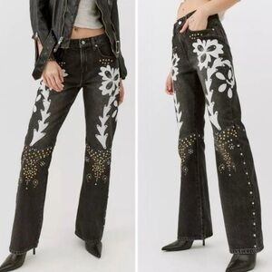 BDG Black and White Embellished Flare Jeans